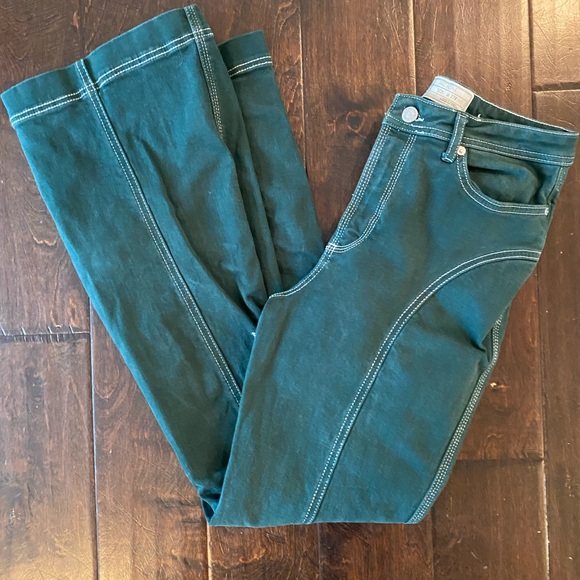 Free People High Rise Foxy Flare Green Denim Pant - Picture 5 of 6
